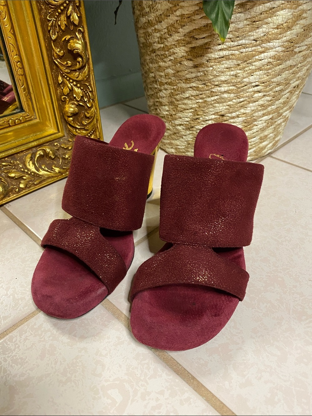 Onex Burgundy & Gold Accent Heels